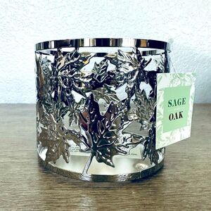 Silver Fall Leaves Sage & Oak Cutout Candle Holder Sleeve